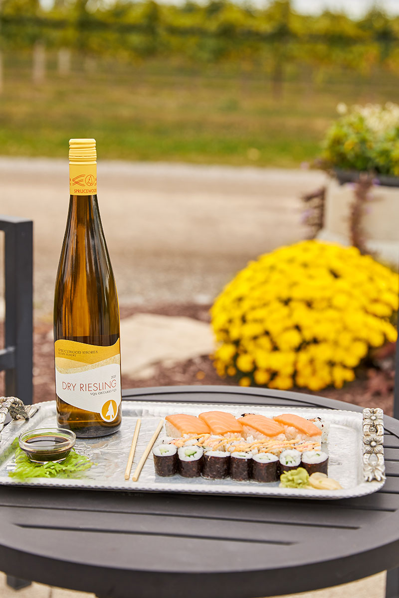 Dry Riesling with sushi