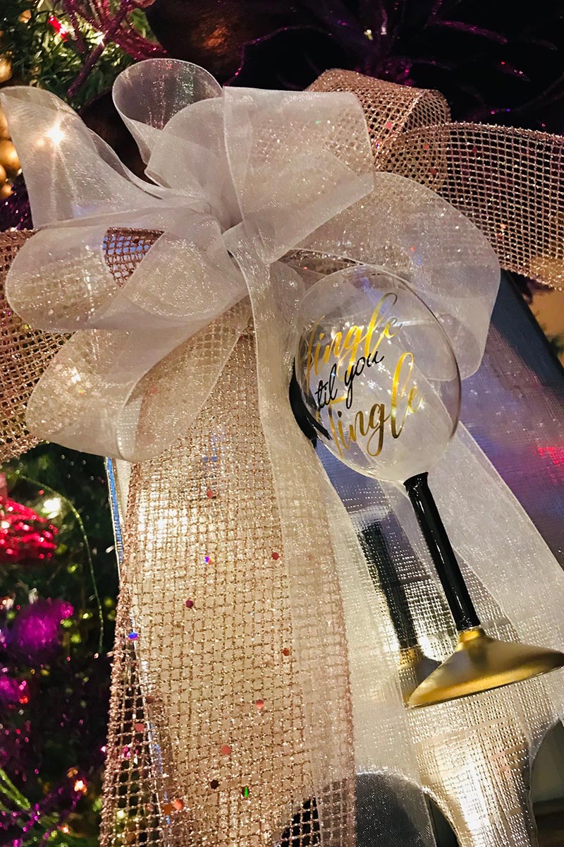 Wine glass and bottle of wine gift