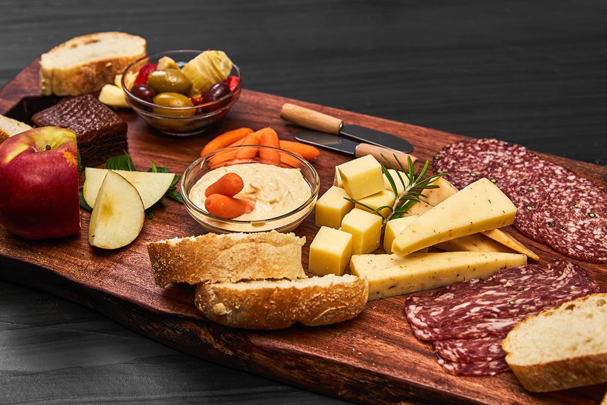 picnic-basket Meat, cheese and veggie board