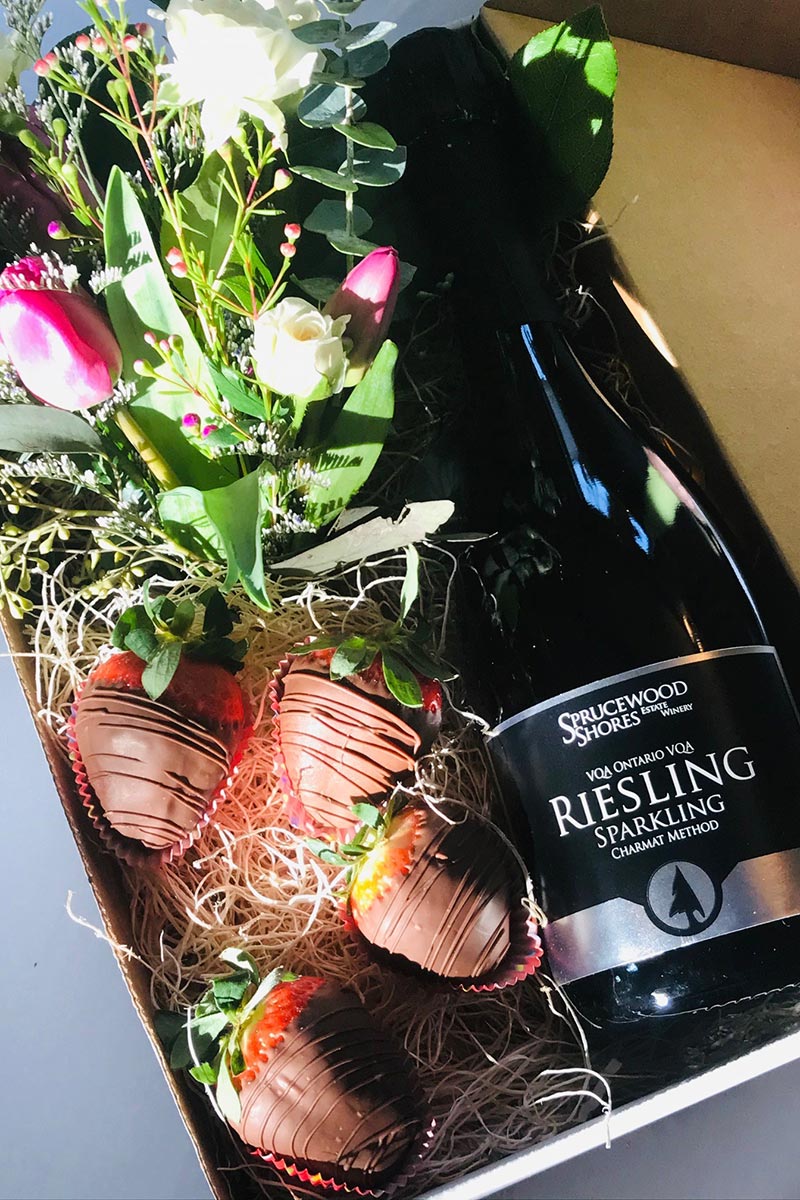 Riesling Sparkling and chocolate covered strawberries