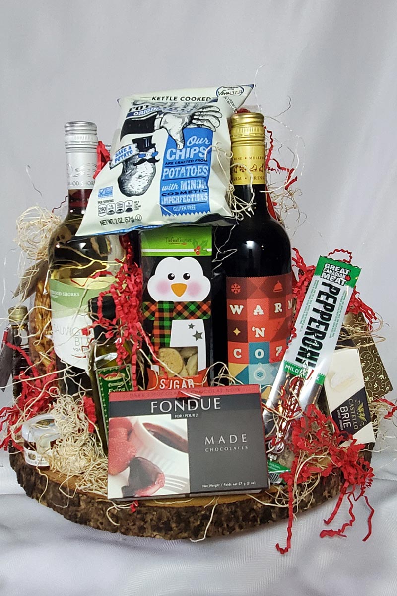 Gift basket of Christmas wine